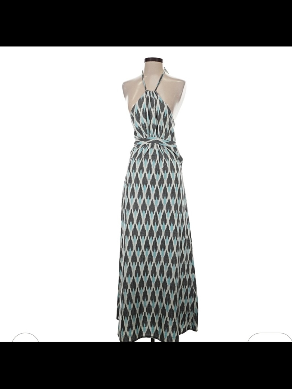 Mata Traders Halter Maxi Dress in Teal and Black Ikat